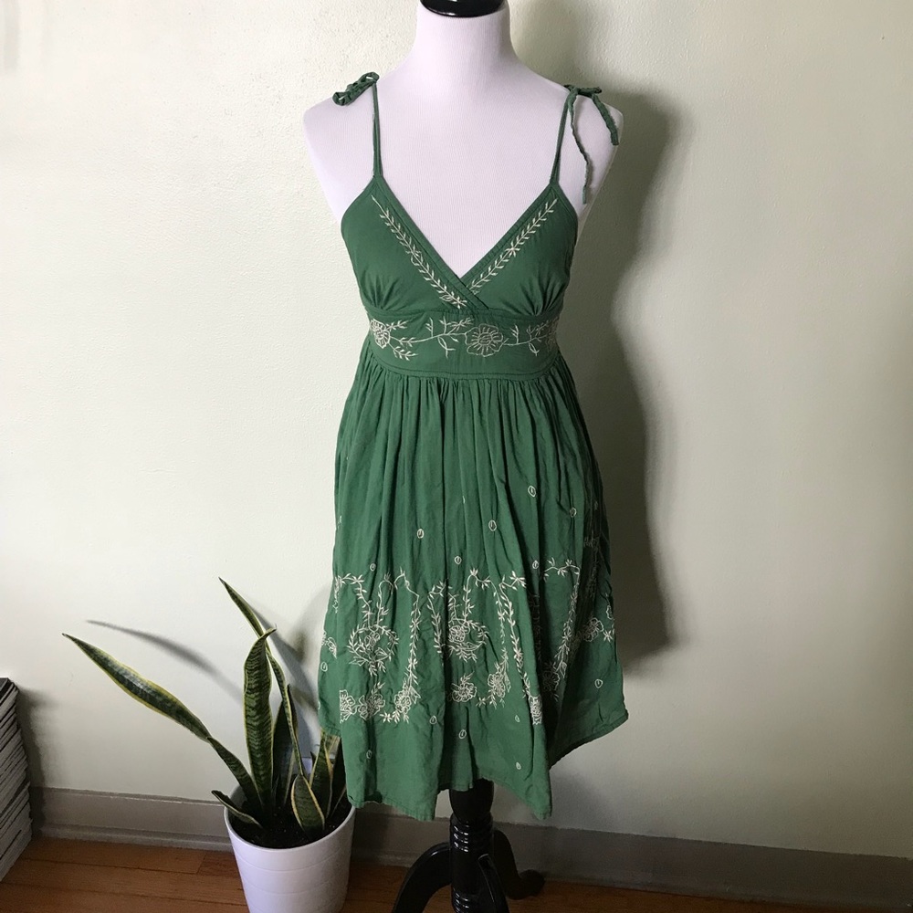 Emerald Green Dress w/ Embroidery